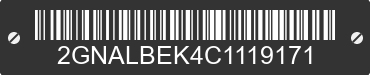 2012 CHEVROLET Equinox 2GNALBEK4C1119171 VIN decoded