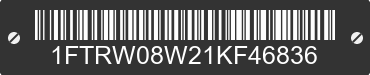 2001 FORD F-150 1FTRW08W21KF46836 VIN decoded