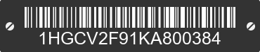 2019 HONDA Accord 1HGCV2F91KA800384 VIN decoded