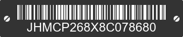 2008 HONDA Accord JHMCP268X8C078680 VIN decoded