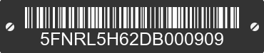 2013 HONDA Odyssey 5FNRL5H62DB000909 VIN decoded