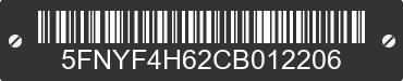 2012 HONDA Pilot 5FNYF4H62CB012206 VIN decoded