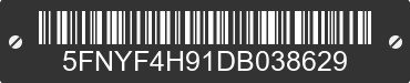 2013 HONDA Pilot 5FNYF4H91DB038629 VIN decoded
