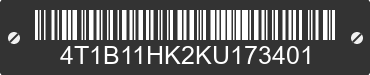 2019 TOYOTA Camry 4T1B11HK2KU173401 VIN decoded