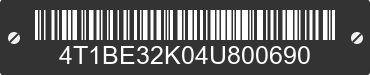 2004 TOYOTA Camry 4T1BE32K04U800690 VIN decoded
