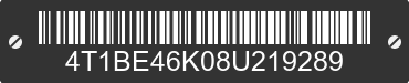 2008 TOYOTA Camry 4T1BE46K08U219289 VIN decoded
