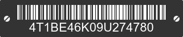 2009 TOYOTA Camry 4T1BE46K09U274780 VIN decoded