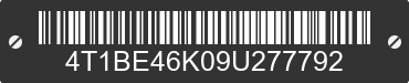 2009 TOYOTA Camry 4T1BE46K09U277792 VIN decoded