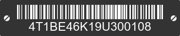2009 TOYOTA Camry 4T1BE46K19U300108 VIN decoded