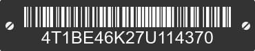 2007 TOYOTA Camry 4T1BE46K27U114370 VIN decoded