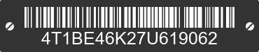 2007 TOYOTA Camry 4T1BE46K27U619062 VIN decoded