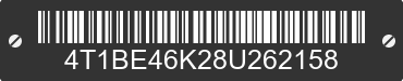 2008 TOYOTA Camry 4T1BE46K28U262158 VIN decoded