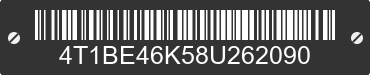 2008 TOYOTA Camry 4T1BE46K58U262090 VIN decoded