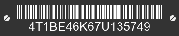 2007 TOYOTA Camry 4T1BE46K67U135749 VIN decoded