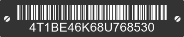 2008 TOYOTA Camry 4T1BE46K68U768530 VIN decoded