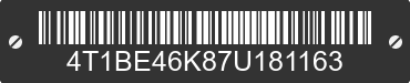 2007 TOYOTA Camry 4T1BE46K87U181163 VIN decoded