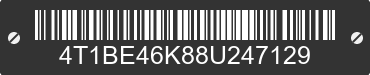 2008 TOYOTA Camry 4T1BE46K88U247129 VIN decoded