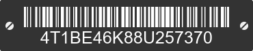 2008 TOYOTA Camry 4T1BE46K88U257370 VIN decoded