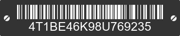 2008 TOYOTA Camry 4T1BE46K98U769235 VIN decoded