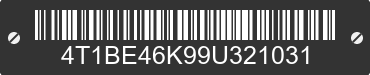 2009 TOYOTA Camry 4T1BE46K99U321031 VIN decoded