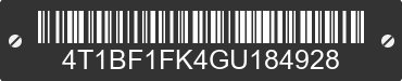 2016 TOYOTA Camry 4T1BF1FK4GU184928 VIN decoded