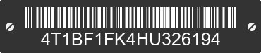 2017 TOYOTA Camry 4T1BF1FK4HU326194 VIN decoded