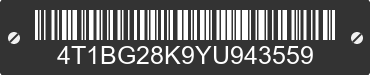 2000 TOYOTA Camry 4T1BG28K9YU943559 VIN decoded