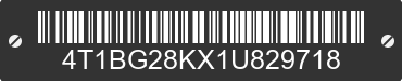 2001 TOYOTA Camry 4T1BG28KX1U829718 VIN decoded