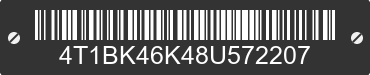 2008 TOYOTA Camry 4T1BK46K48U572207 VIN decoded