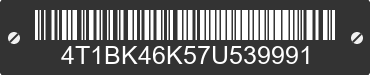 2007 TOYOTA Camry 4T1BK46K57U539991 VIN decoded