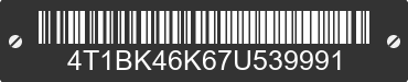 2007 TOYOTA Camry 4T1BK46K67U539991 VIN decoded