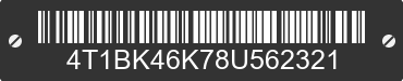 2008 TOYOTA Camry 4T1BK46K78U562321 VIN decoded